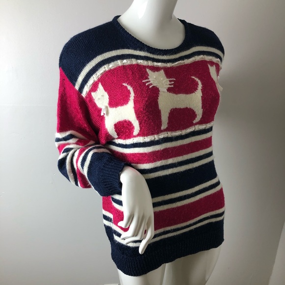 Vintage 80’s Cat theme Pullover Sweater M - Picture 4 of 6